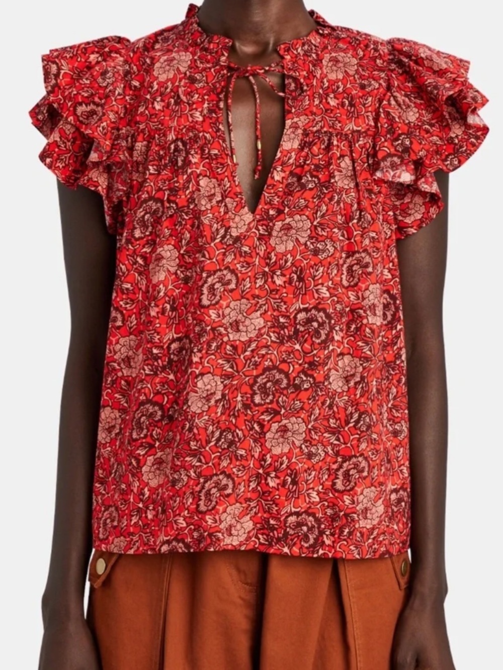 Ulla Johnson Gabi Top Size 4 Poppy Floral  Ruffle Flutter Sleeve Boho Designer